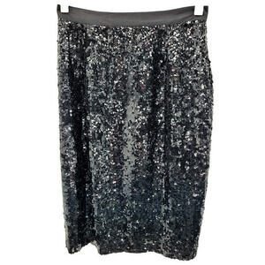 Vintage Magali Collection Neiman Marcus Black Silk Sequin Midi Straight Skirt‎